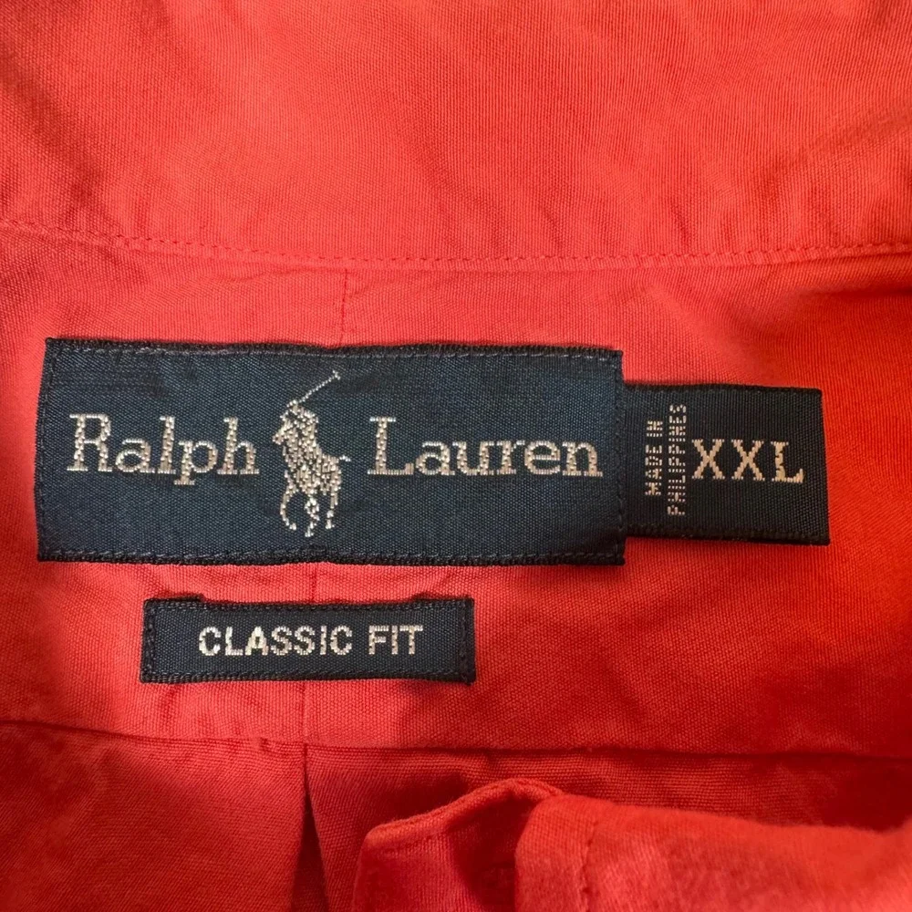 Ralph Lauren Mens XXL Classic Fit Short Sleeve Button Down Shirt Coral Pink - Picture 3 of 8